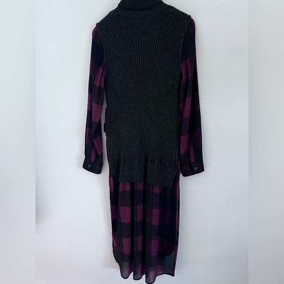 Rock & Republic Dress Sweater Faux Layered Sheer Bottom Buffalo Plaid Size Large - Picture 7 of 9